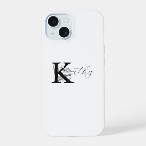 MODERN WHITE MONOGRAM NAME WITH FLORAL K INITIAL iPhone 15 CASE