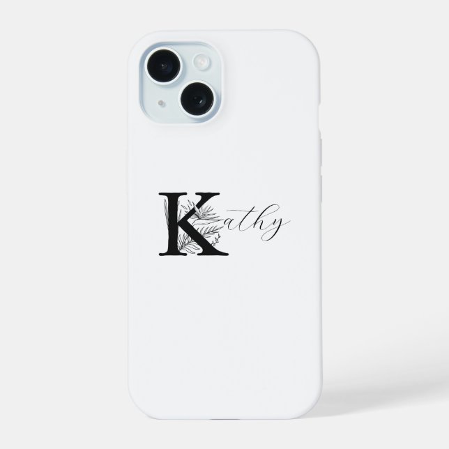 MODERN WHITE MONOGRAM NAME WITH FLORAL K INITIAL IPHONE CASE (Back)