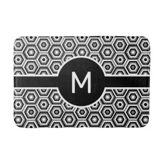 Modern White Monogram on Black and White Geometric