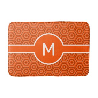 Modern White Monogram on Orange Geometric Bath Mat