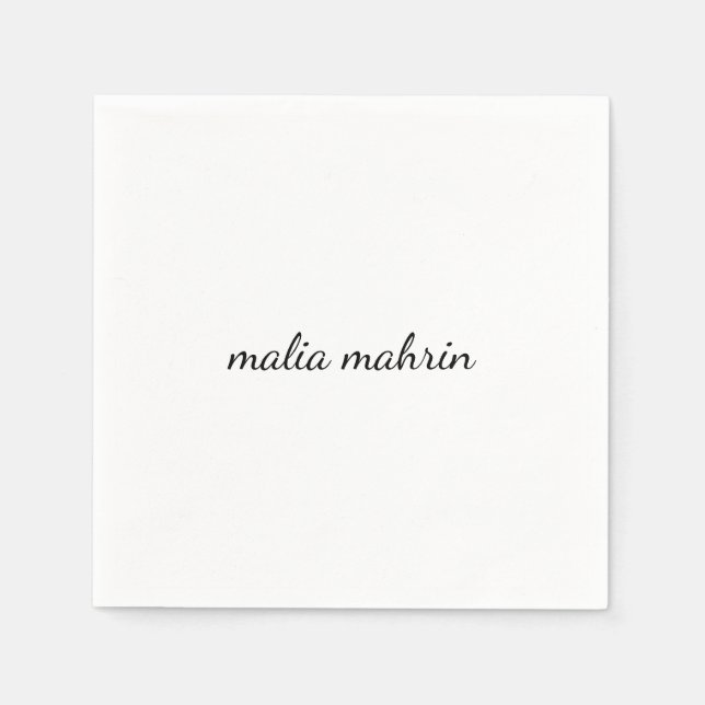 Modern White Monogram Script Design Napkins (Front)