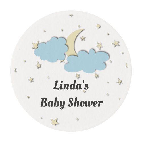 Modern White Moon and Sky Neutral Baby Shower Edible Frosting Rounds