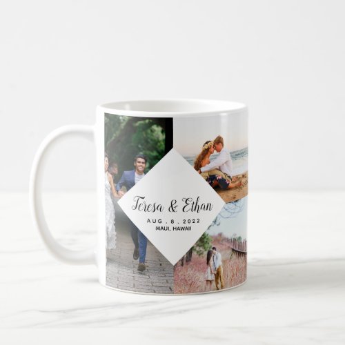 Modern White Multi_Photo Collage for Couples Coffee Mug