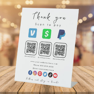 Modern White Multi QR Code Paypal Venmo Cash App Pedestal Sign