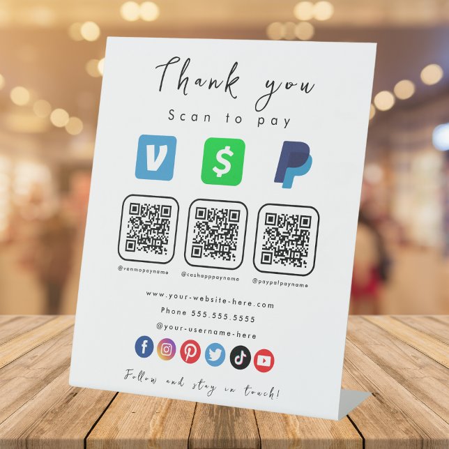 Modern White Multi QR Code Paypal Venmo Cash App Pedestal Sign (Creator Uploaded)