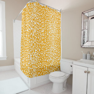 Modern, white, mustard yellow, animal print shower curtain