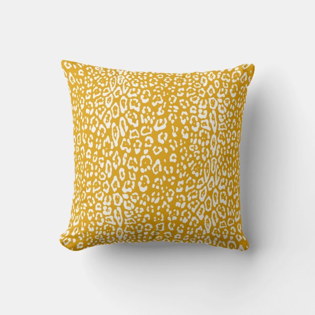 Modern, white, mustard yellow, animal print throw pillow (Front)