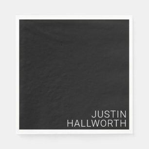 Modern White Name on Black Napkins