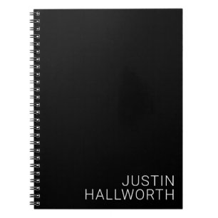 Modern White Name on Black Notebook