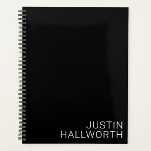 Modern White Name on Black Planner