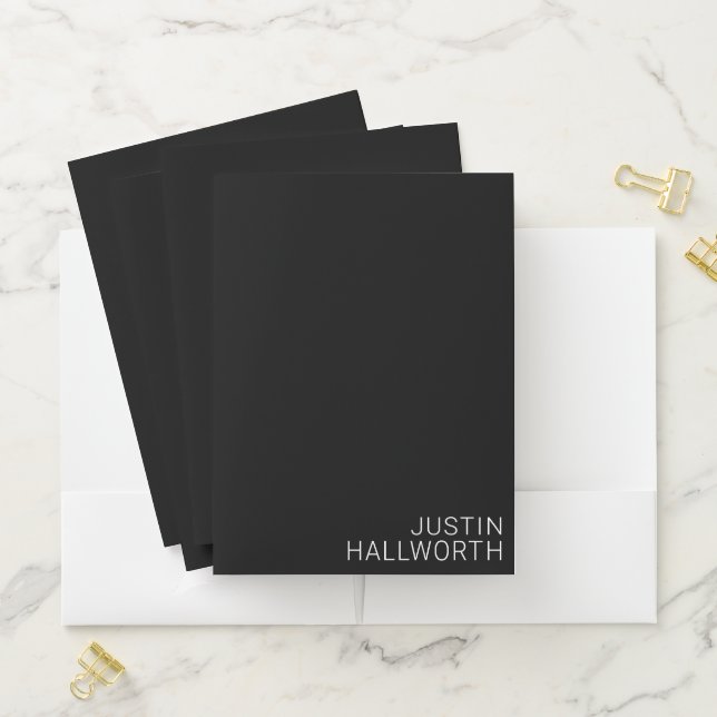 Modern White Name on Black Pocket Folder (In Situ)