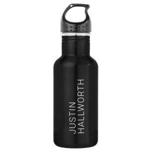 Modern White Name on Black Stainless Steel Water B Stainless Steel Water Bottle