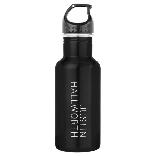 Modern White Name on Black Stainless Steel Water Bottle