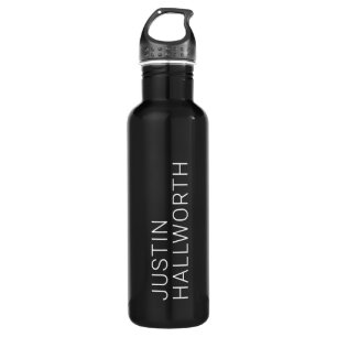 Modern White Name on Black Stainless Steel Water Bottle
