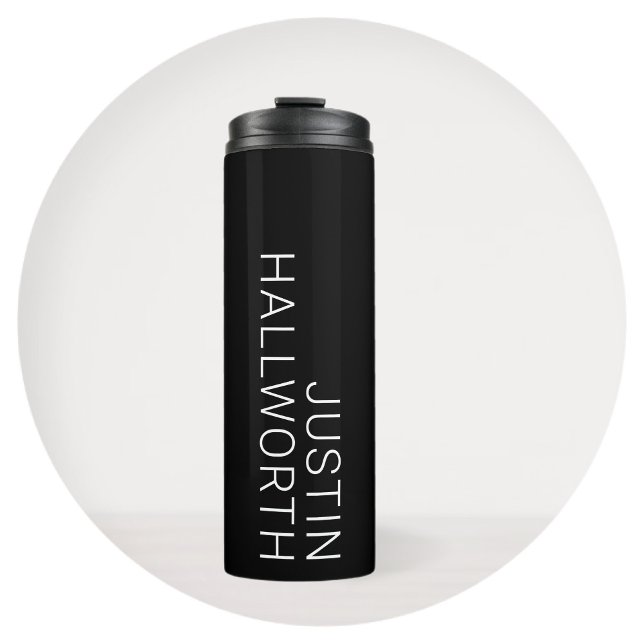 Modern White Name on Black Thermal Tumbler (Creator Uploaded)