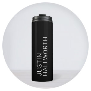 Modern White Name on Black Thermal Tumbler