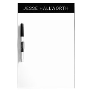 Modern White Name or Business on Black Dry Erase Board