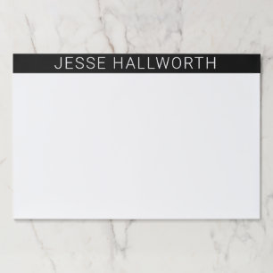 Modern White Name or Business on Black Paper Pad