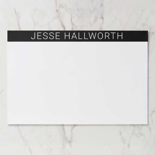 Modern White Name or Business on Black Paper Pad (Front)