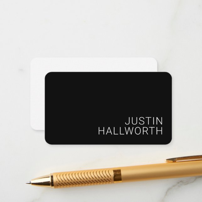 Modern White Name or other Text on Black Enclosure Card (Front/Back In Situ)
