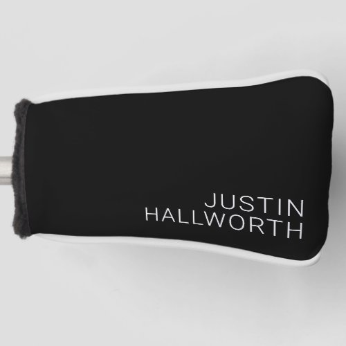 Modern White Name or other Text on Black Golf Head Cover