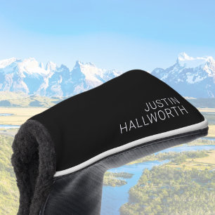 Modern White Name or other Text on Black Golf Head Cover