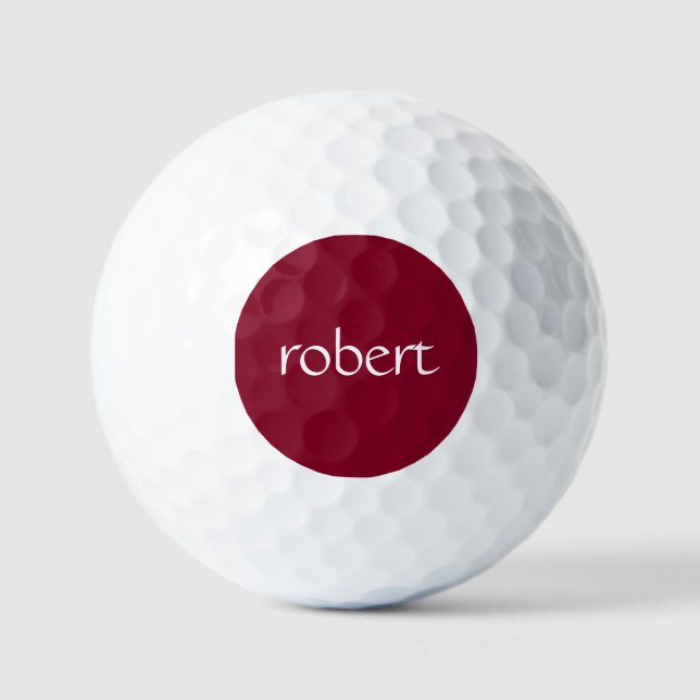 Modern White Name | Trendy Burgundy Golf Balls (Front)