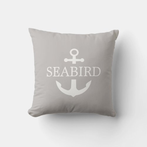 Modern White Nautical Anchor  Boat Name Taupe Outdoor Pillow