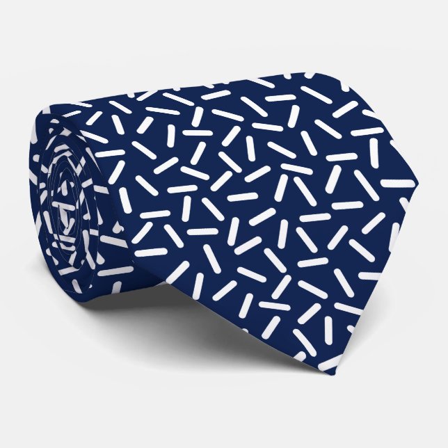 Modern white &navy blue  neck tie (Rolled)
