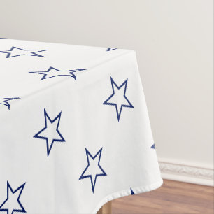 Modern white & navy blue stars pattern fun tablecloth
