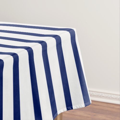 Modern white navy blue stripes pattern elegant tablecloth