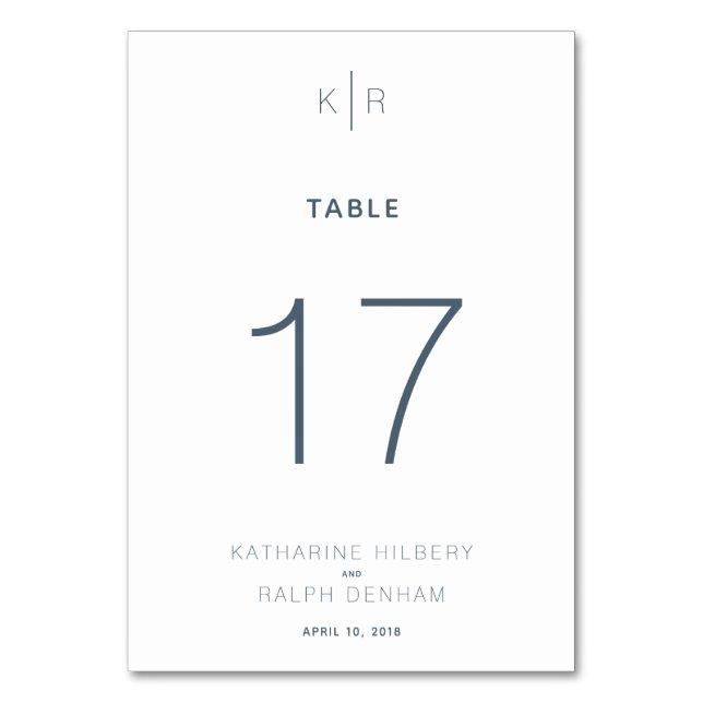 Modern White Navy Blue Wedding Table Number Card (Front)