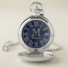 Modern White & Navy Blue with Custom Name Pocket Watch Modern White & Navy Blue with Custom Name Pocket Watch