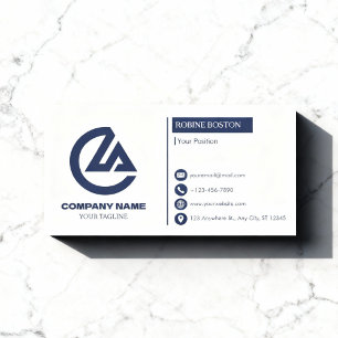 Modern White & Navy Corporate Business Card