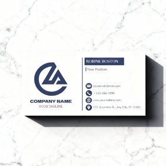 Modern White & Navy Corporate Business Card