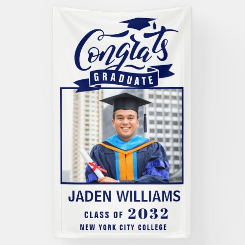 Modern White Navy Graduation Class of 2024 Party Banner