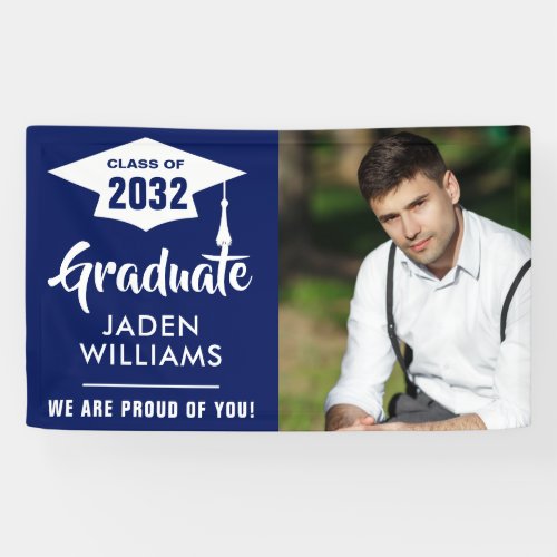 Modern White Navy PHOTO Graduation Graduate Banner