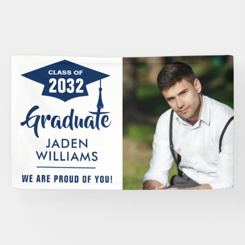 Modern White Navy PHOTO Graduation Graduate Banner