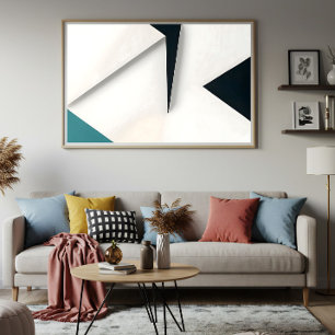 Modern White Navy Teal Abstract Geometric Poster