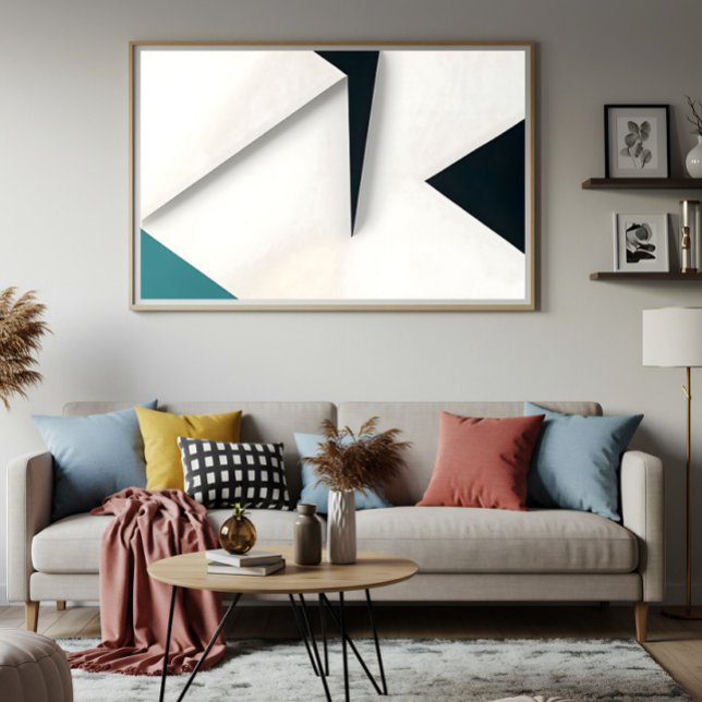Modern White Navy Teal Abstract Geometric Poster (Creator Uploaded)