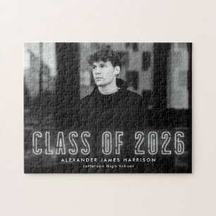 Modern White Neon Class of 2026 Graduation Photo Jigsaw Puzzle
