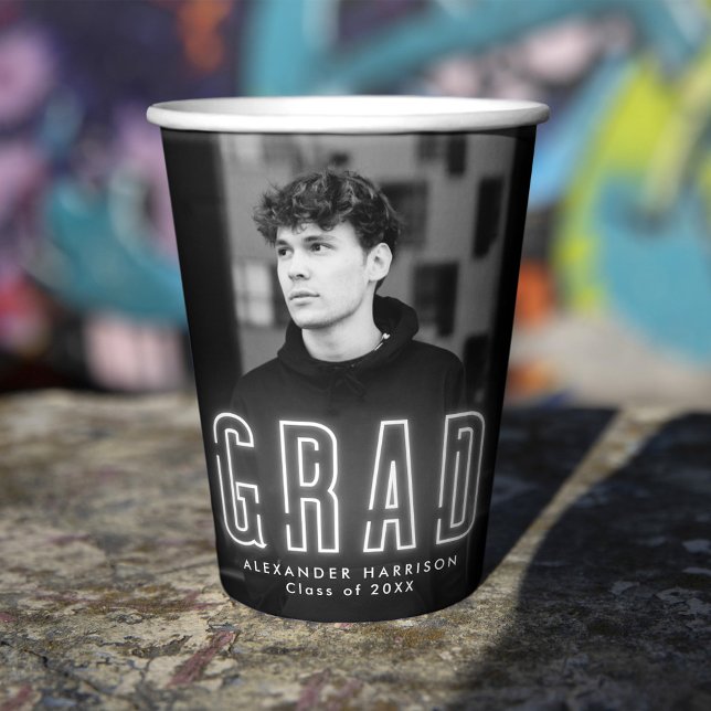 Modern White Neon Graduation Paper Cups (Creator Uploaded)