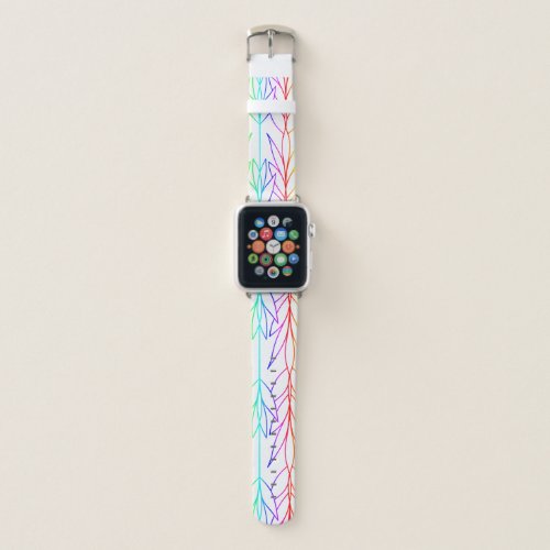 Modern White Neon Unique Abstract Foliage Pattern Apple Watch Band