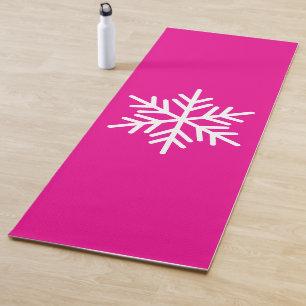 Modern White Nordic Snowflake Hot Pink Background Yoga Mat