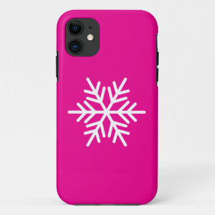 Modern White Nordic Snowflake On Bright Pink iPhone 11 Case