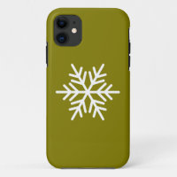 Modern White Nordic Snowflake On Golden Olive