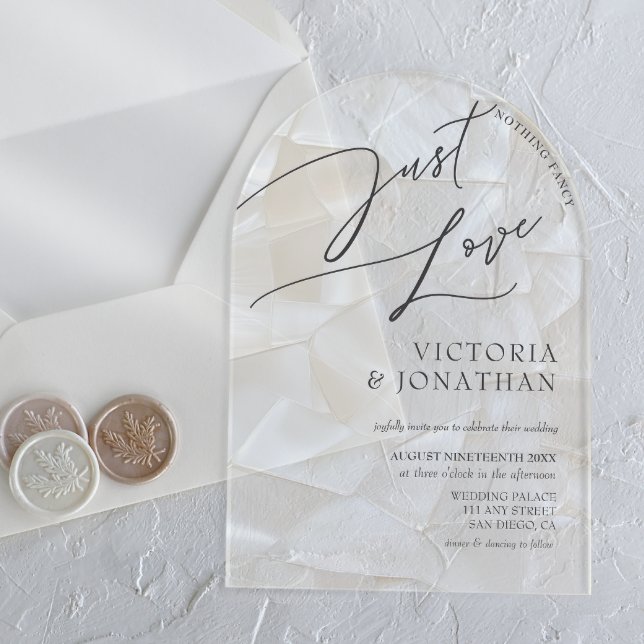 Modern White Nothing Fancy Just Love Wedding  Acrylic Invitations (Creator Uploaded)
