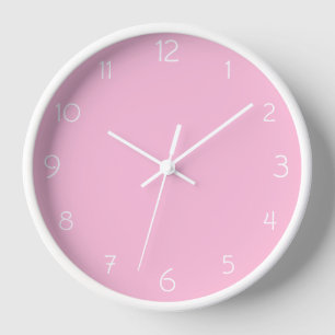 Modern White Numbers   Classic Cotton Candy Pink Clock