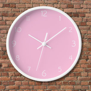 Modern White Numbers Classic Cotton Candy Pink Clock