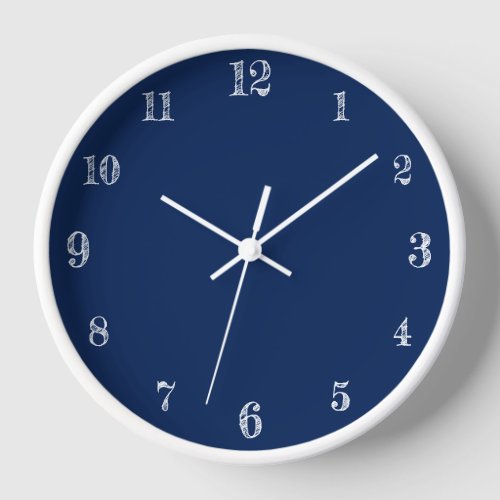 Modern White Numbers  Classic Navy Indigo Clock